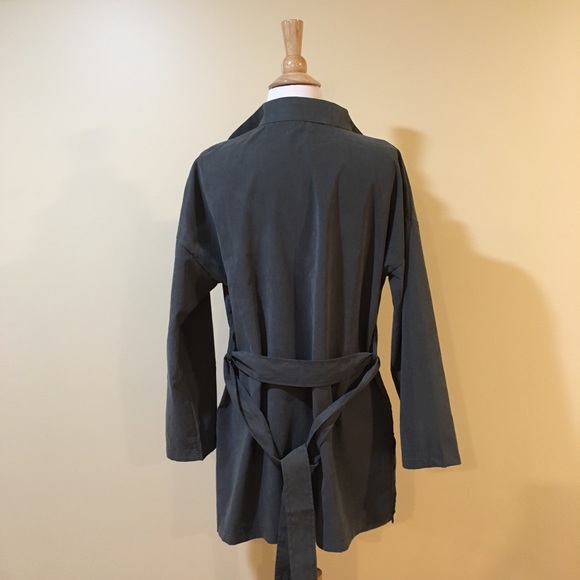 Tie Front Modern Lapel Trench Coat Slate Green - Picture 3 of 5